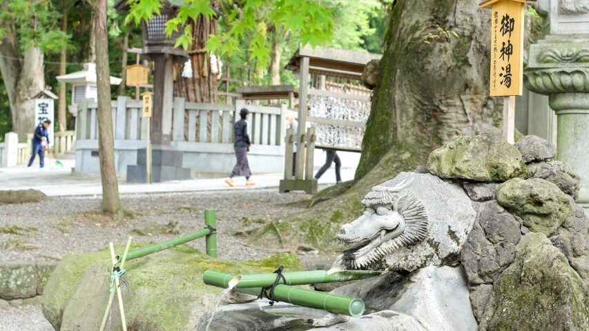 石造の龍の形をした手水舎