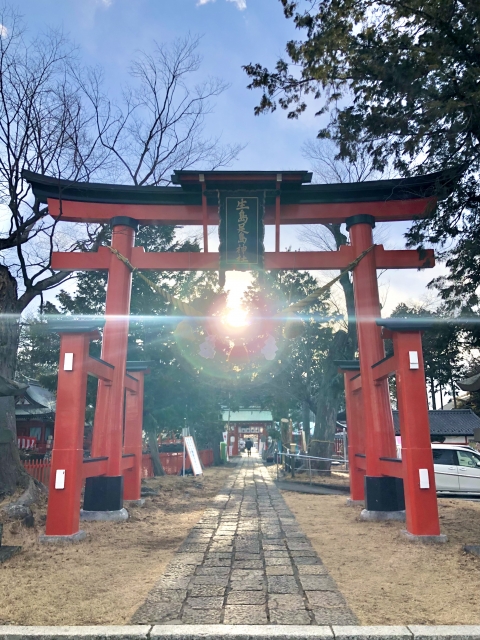 レイラインで結ばれた生島足島神社の朱色の鳥居